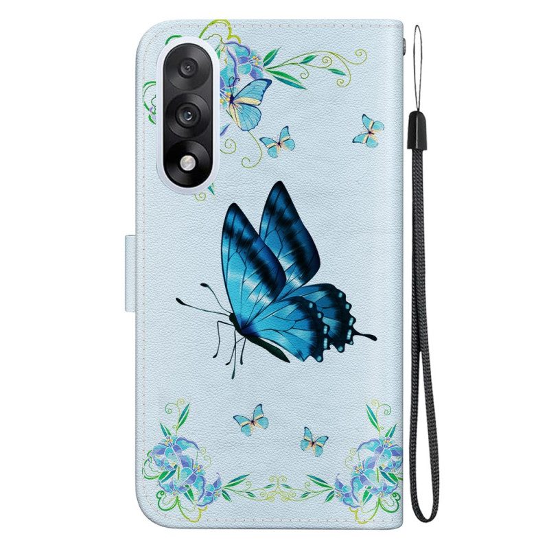 Lederhüllen Für Oneplus Nord 5 Blauer Schmetterling Und Blume