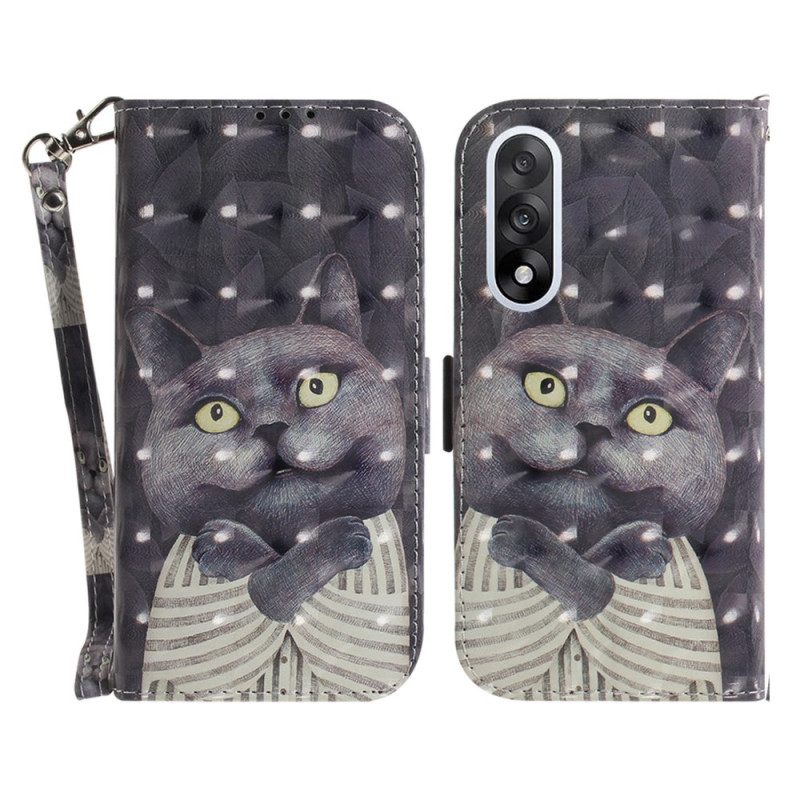 Lederhüllen Oneplus Nord 5 Graue Riemchenkatze