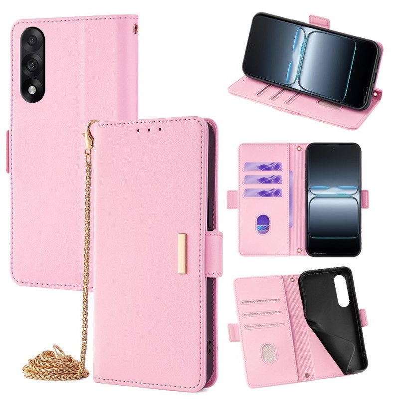 Lederhüllen Oneplus Nord 5 Handyhülle Goldener Verschluss Und Trageband