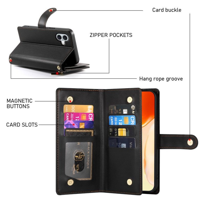 Lederhüllen Für iPhone 17 Geldbörse Mit Reißverschlussfach Und Riemen