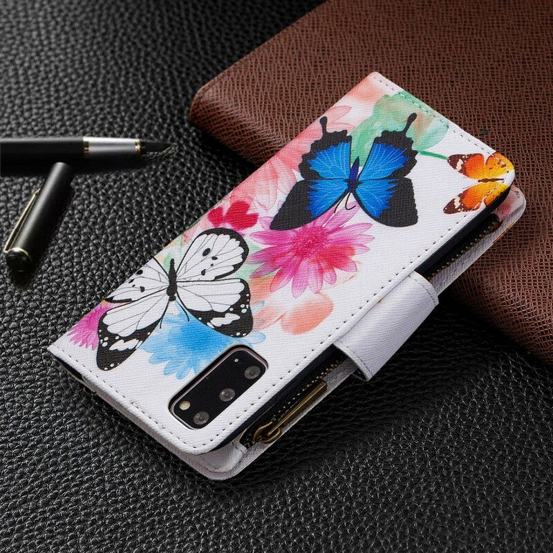 Lederhüllen Für Samsung Galaxy S20 Reißverschlusstasche Mit Schmetterlingen