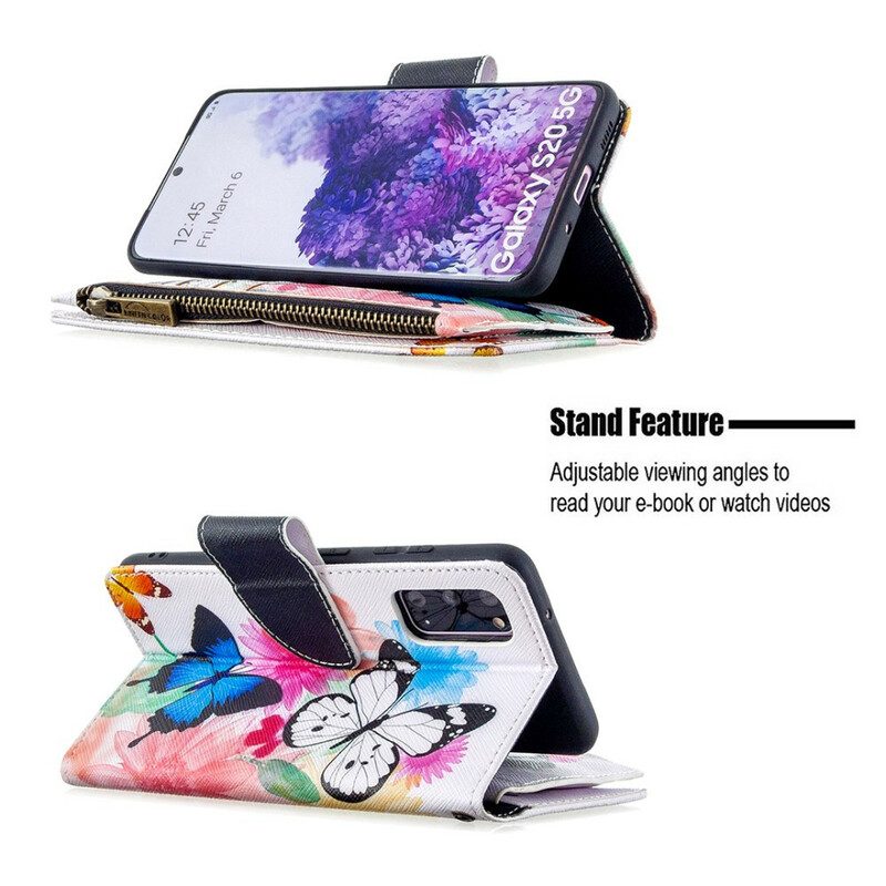 Lederhüllen Für Samsung Galaxy S20 Reißverschlusstasche Mit Schmetterlingen