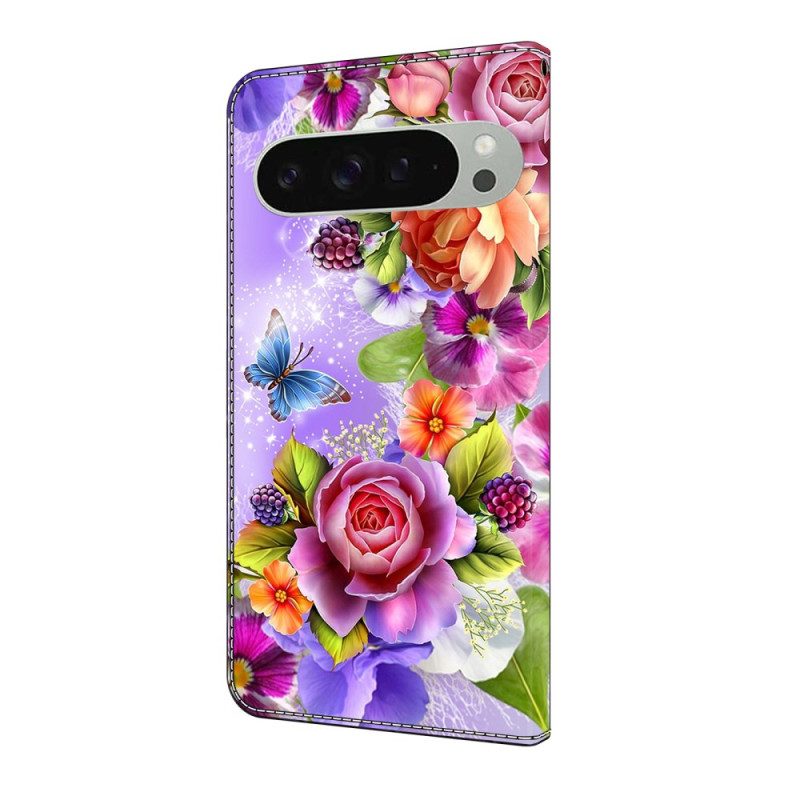 Lederhüllen Für Google Pixel 10 Pro Xl Bunte Blumen