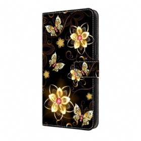 Lederhüllen Für Google Pixel 10 Pro Xl Goldene Blumen Und Schmetterlinge