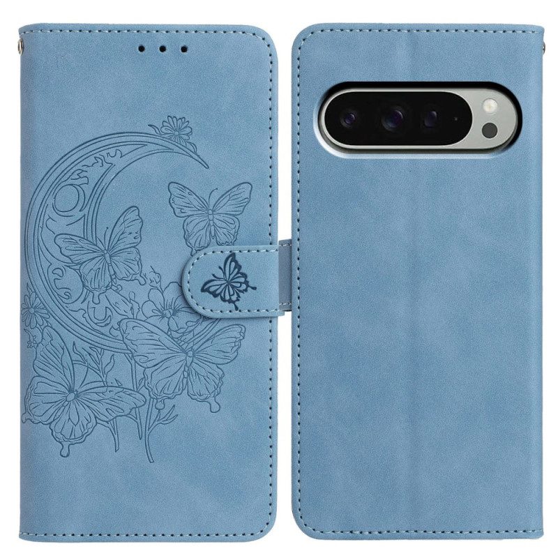 Lederhüllen Google Pixel 10 Pro Xl Geldbörse In Wildlederoptik Mit Schmetterlingsmuster