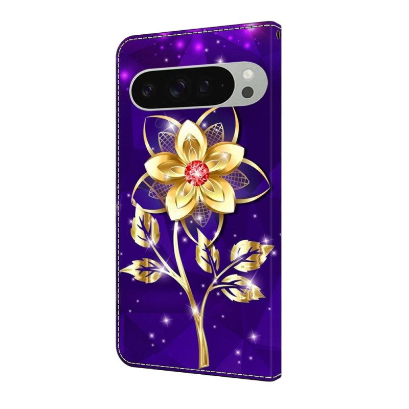 Lederhüllen Google Pixel 10 Pro Xl Handyhülle Gold Blume