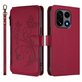 Lederhüllen Für Oneplus 15 Geldbörse Mit Blumenmuster Und Riemen