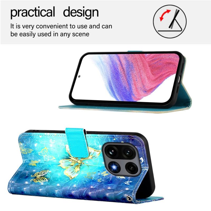 Lederhüllen Für Oneplus 15 Goldene Schmetterlinge
