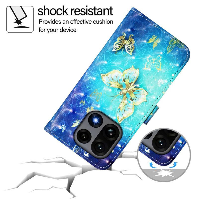 Lederhüllen Für Oneplus 15 Goldene Schmetterlinge