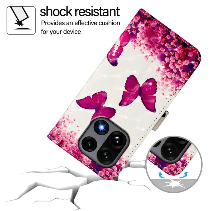 Lederhüllen Für Oneplus 15 Rosa Schmetterlinge