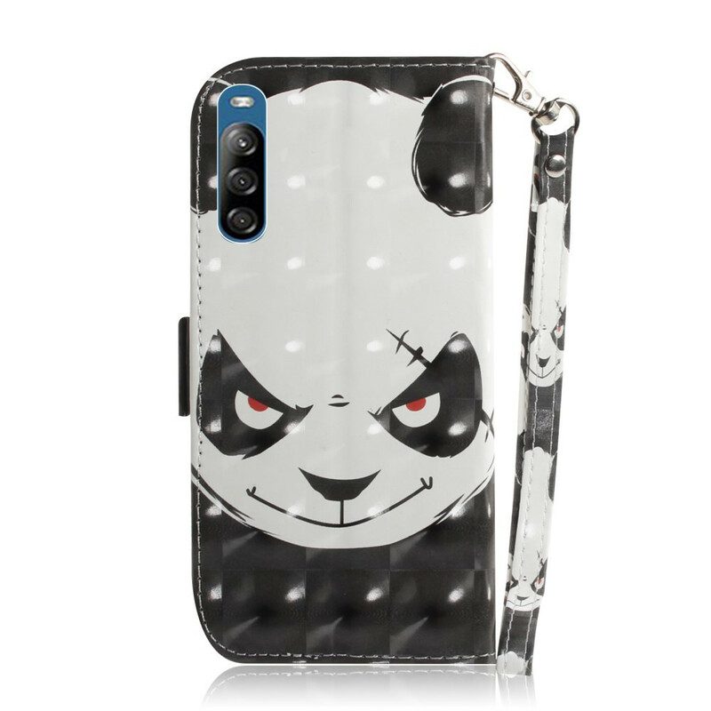 Flip Case Für Sony Xperia L4 Mit Kordel Wütender Panda Mit Schlüsselband
