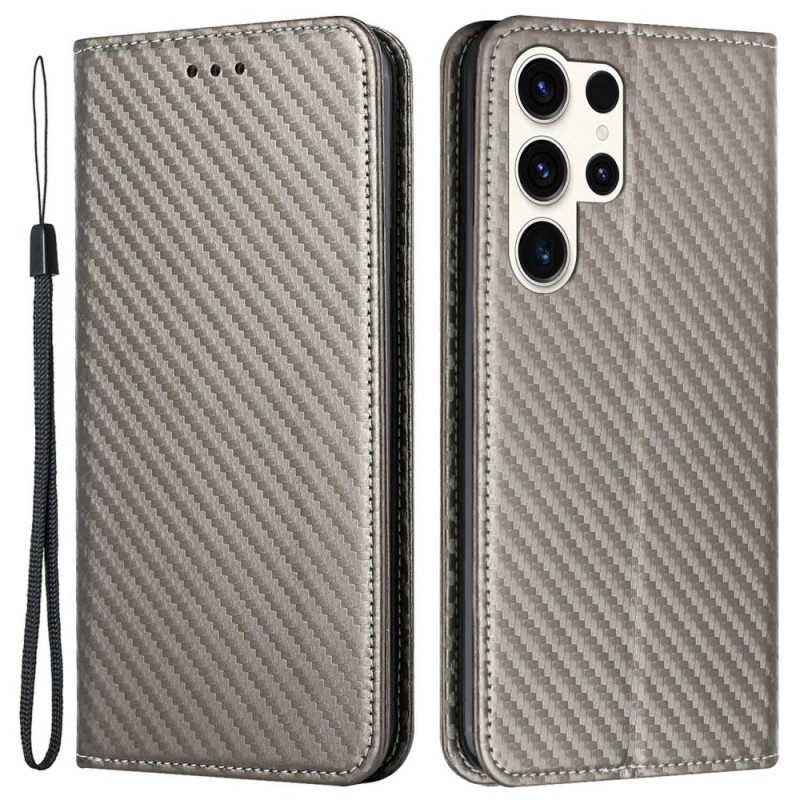 Flip Case Samsung Galaxy S25 Ultra 5g Handyhülle Carbonfaser Mit Riemen