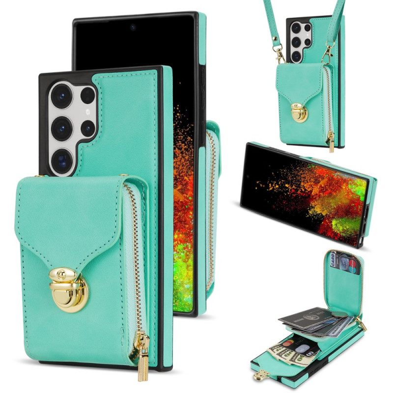 Hülle Für Samsung Galaxy S25 Ultra 5g Geldbörse Mit Reißverschluss Und Schulterriemen