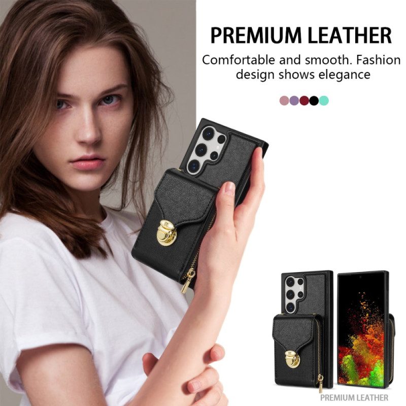 Hülle Für Samsung Galaxy S25 Ultra 5g Geldbörse Mit Reißverschluss Und Schulterriemen