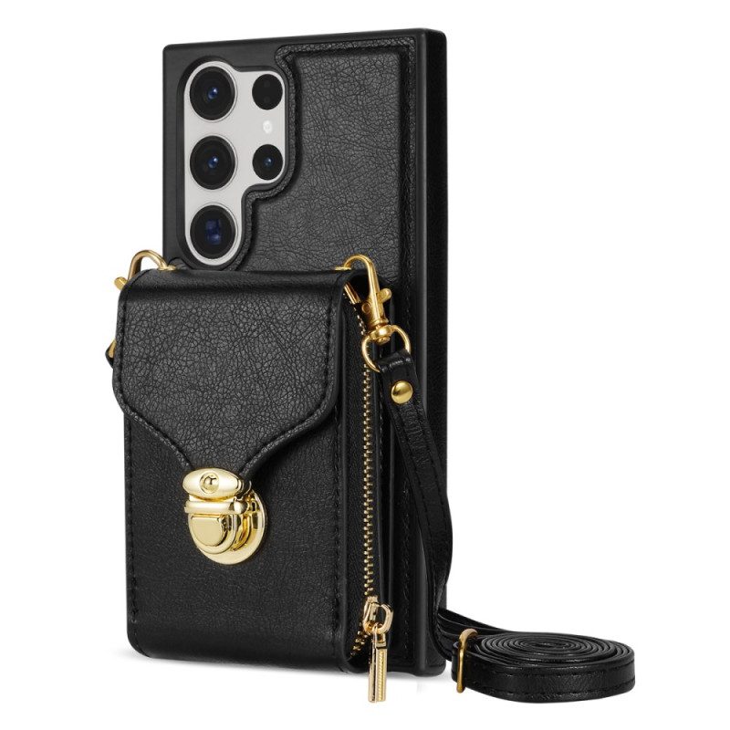Hülle Für Samsung Galaxy S25 Ultra 5g Geldbörse Mit Reißverschluss Und Schulterriemen