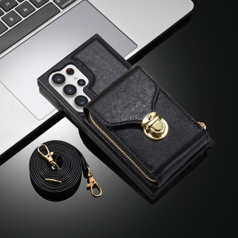 Hülle Für Samsung Galaxy S25 Ultra 5g Geldbörse Mit Reißverschluss Und Schulterriemen