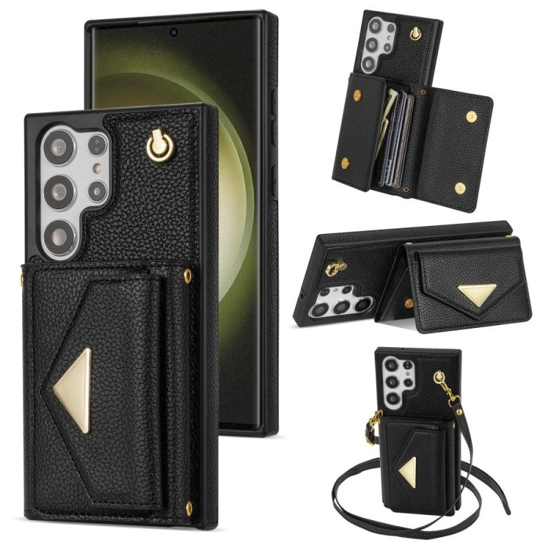 Hülle Samsung Galaxy S25 Ultra 5g Handyhülle Lederoptik Mit Kartenhalter Und Tragegurt