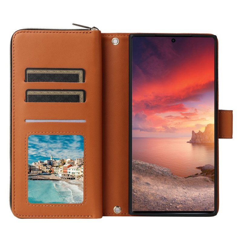 Lederhüllen Für Samsung Galaxy S25 Ultra 5g Geldbörse Mit 9 Kartenfächern Und Riemen