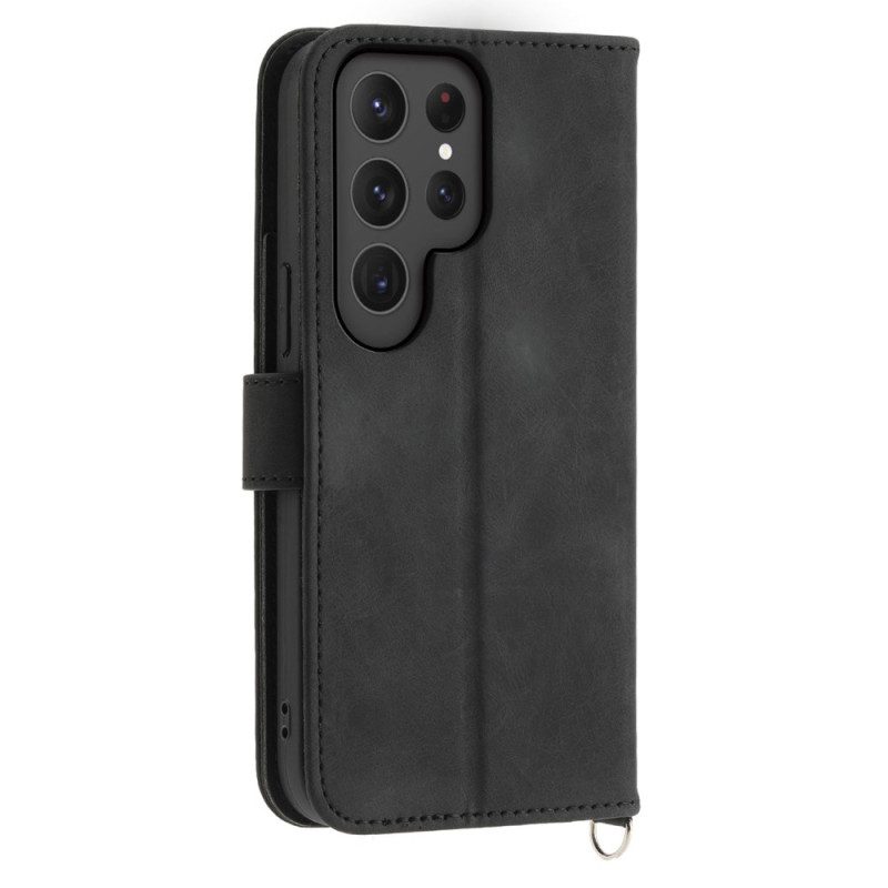 Lederhüllen Samsung Galaxy S25 Ultra 5g Handyhülle Blumenmuster Mit Riemen