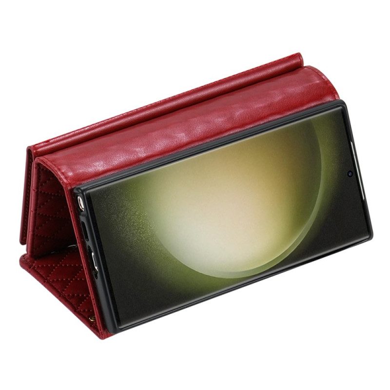 Lederhüllen Samsung Galaxy S25 Ultra 5g Handyhülle Gesteppte Geldbörse Mit Schulterriemen