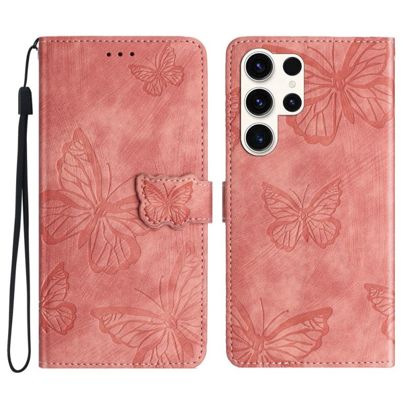 Lederhüllen Samsung Galaxy S25 Ultra 5g Handyhülle Schmetterlinge In Wildlederoptik