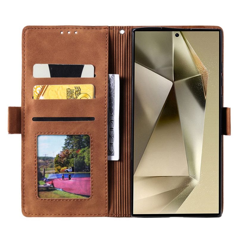 Lederhüllen Samsung Galaxy S25 Ultra 5g Handyhülle Zweifarbige Rfid-blockiergeldbörse In Wildlederoptik