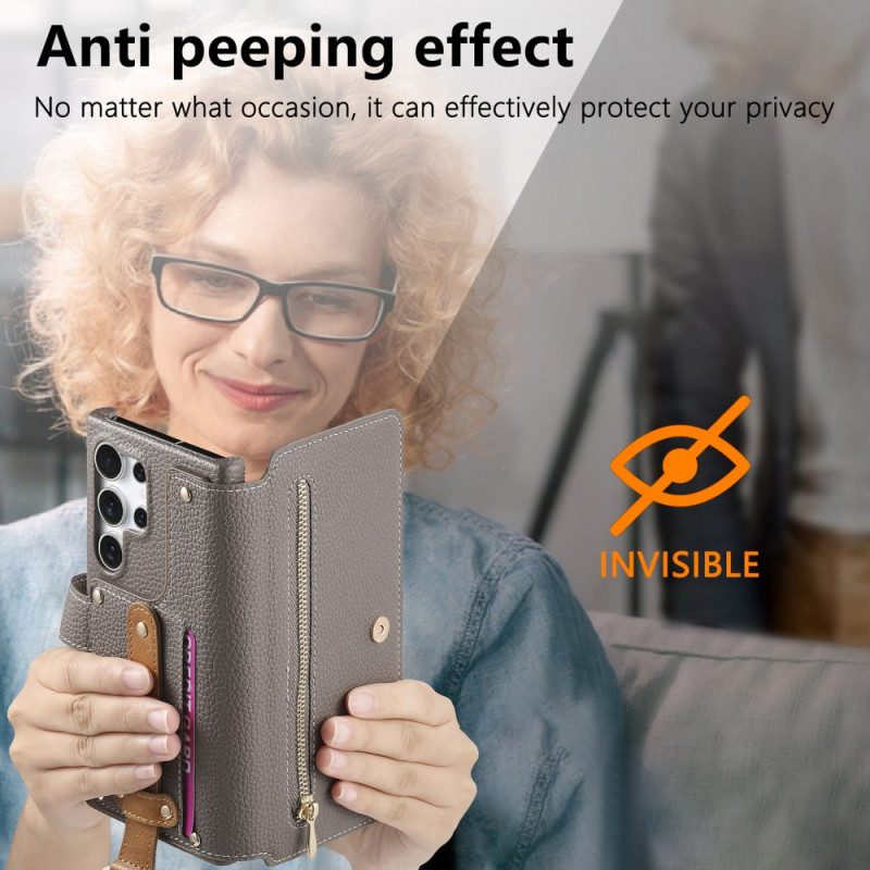 Lederhüllen Samsung Galaxy S25 Ultra 5g Rfid-geschützte Geldbörse Mit Tasche Und Ringhalter