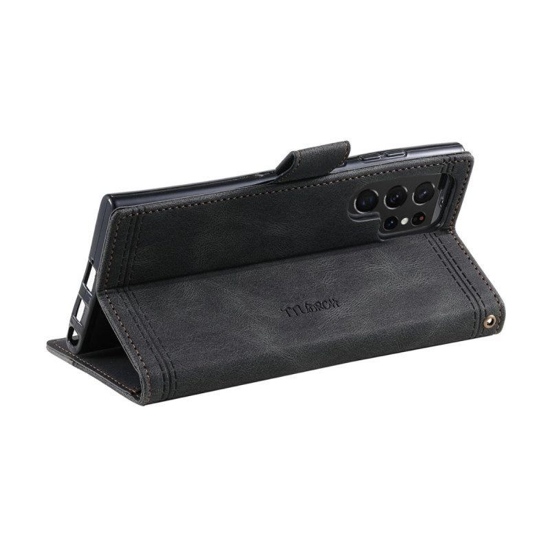 Lederhüllen Samsung Galaxy S25 Ultra 5g Zweifarbige Rfid-geldbörse In Wildlederoptik Mit Riemen