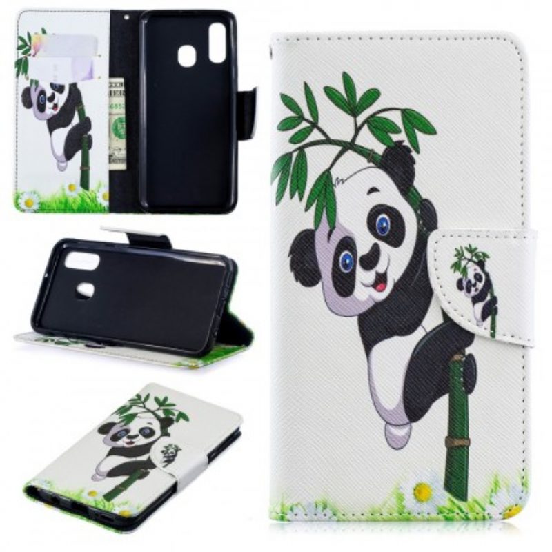 Lederhüllen Für Samsung Galaxy A40 Panda Auf Bambus