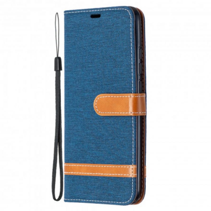 Flip Case Für Xiaomi Redmi 9A Mit Kordel Armband In Stoff- Und Lederoptik