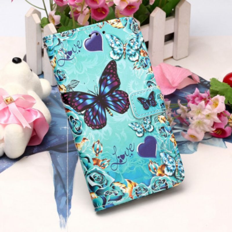Flip Case Für Xiaomi Redmi 9A Mit Kordel Love Butterflys Riemchen