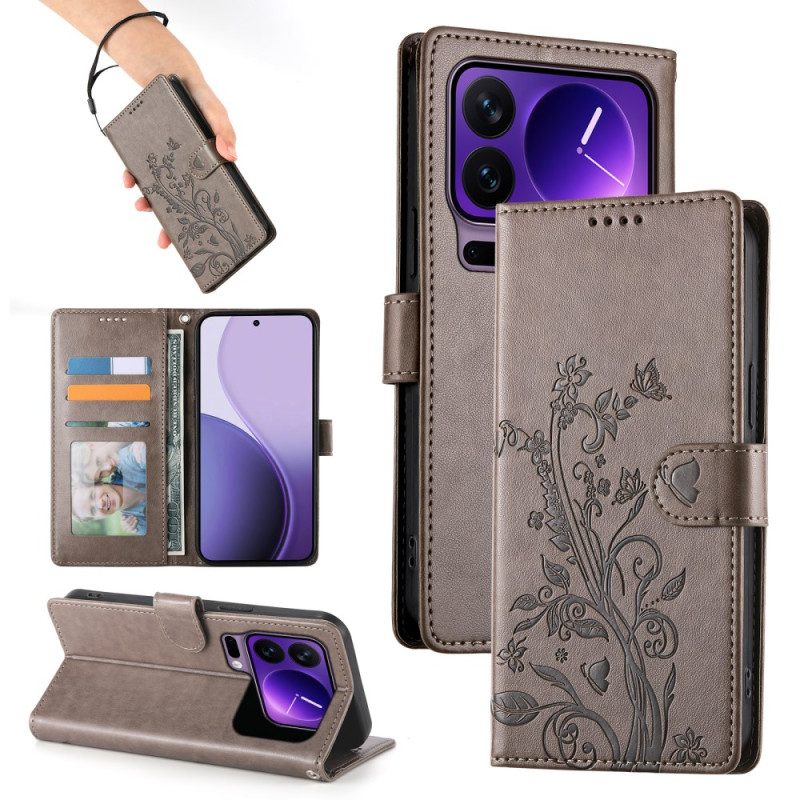 Lederhüllen Xiaomi 17 Pro Handyhülle Blumen-schmetterlingsmuster