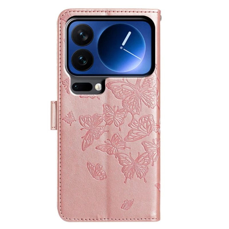 Lederhüllen Xiaomi 17 Pro Handyhülle Gravierte Schmetterlinge