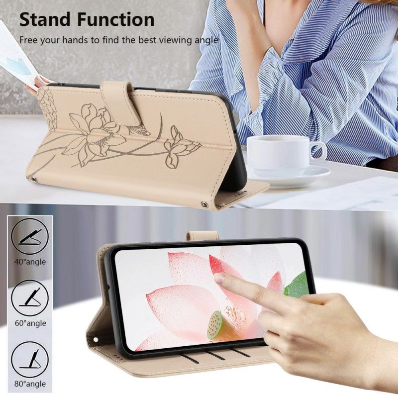 Lederhüllen Xiaomi 17 Pro Handyhülle Lotusmuster Mit Lanyard