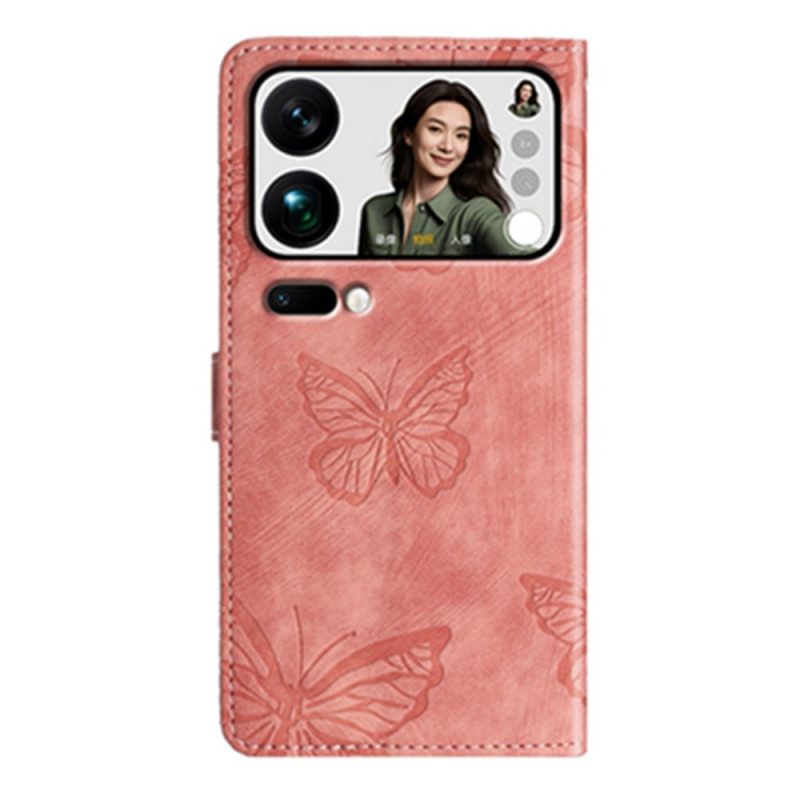 Lederhüllen Xiaomi 17 Pro Wildleder-effekt Schmetterlingsdesign