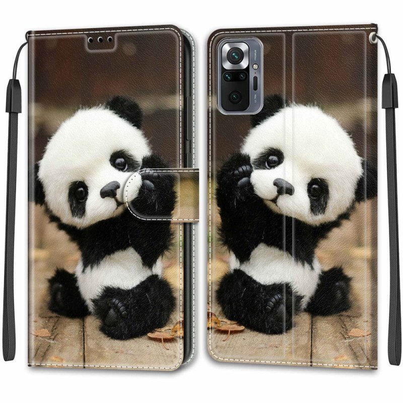 Flip Case Für Xiaomi Redmi Note 10 Pro Mit Kordel Kleiner Panda Mit Riemen