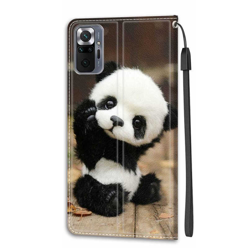 Flip Case Für Xiaomi Redmi Note 10 Pro Mit Kordel Kleiner Panda Mit Riemen