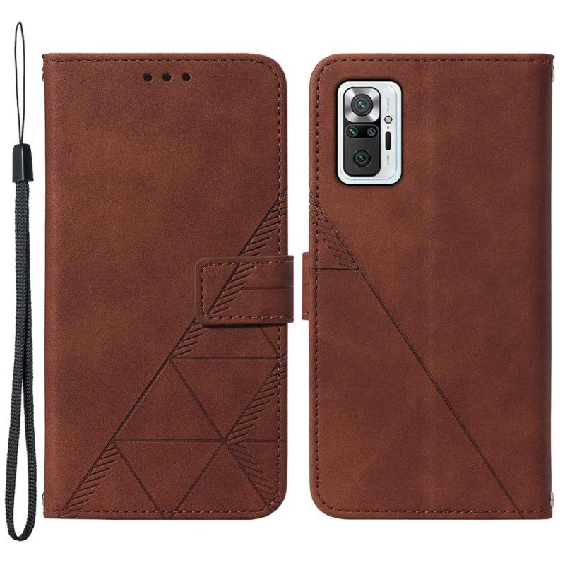 Lederhüllen Für Xiaomi Redmi Note 10 Pro Mit Kordel Geometrischer Lederstil Mit Riemchen