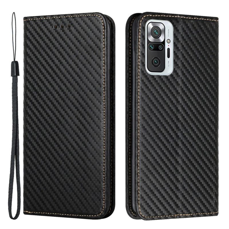 Schutzhülle Für Xiaomi Redmi Note 10 Pro Mit Kordel Flip Case Kohlefaserarmband