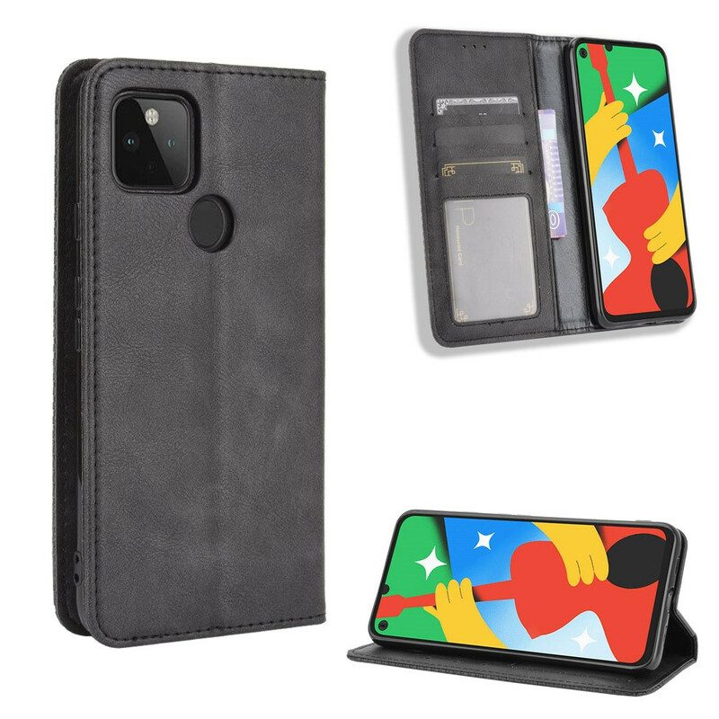 Schutzhülle Für Google Pixel 4A 5G Flip Case 5g Stilisierter Vintage-ledereffekt
