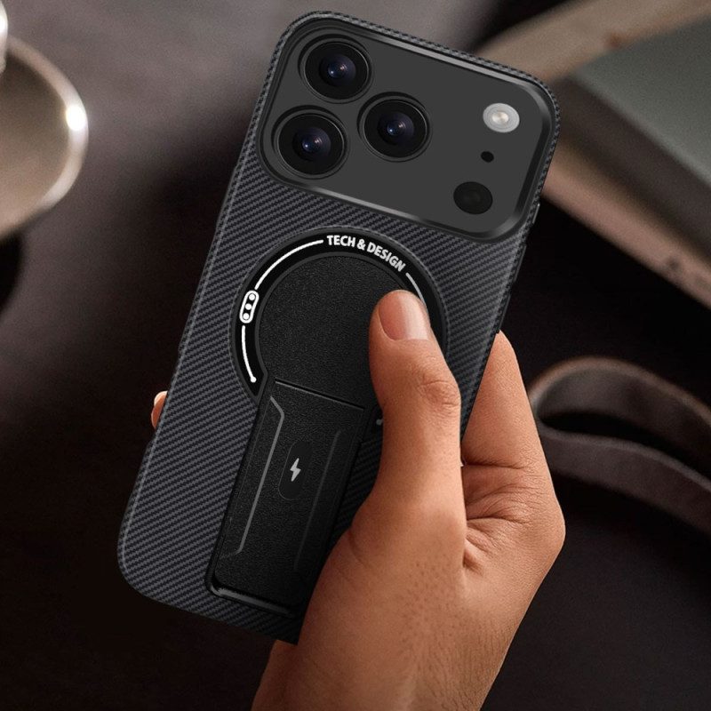 Hülle iPhone 17 Pro Max Carbonfaser-optik Mit Integriertem Ständer