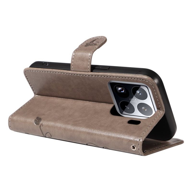 Lederhüllen Xiaomi 15 Pro Blumen- Und Schmetterlingsmuster