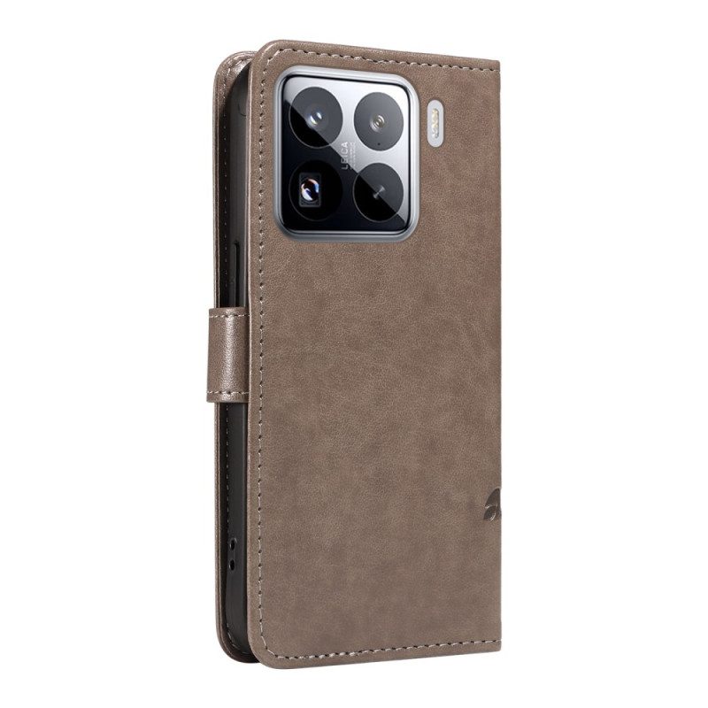 Lederhüllen Xiaomi 15 Pro Blumen- Und Schmetterlingsmuster