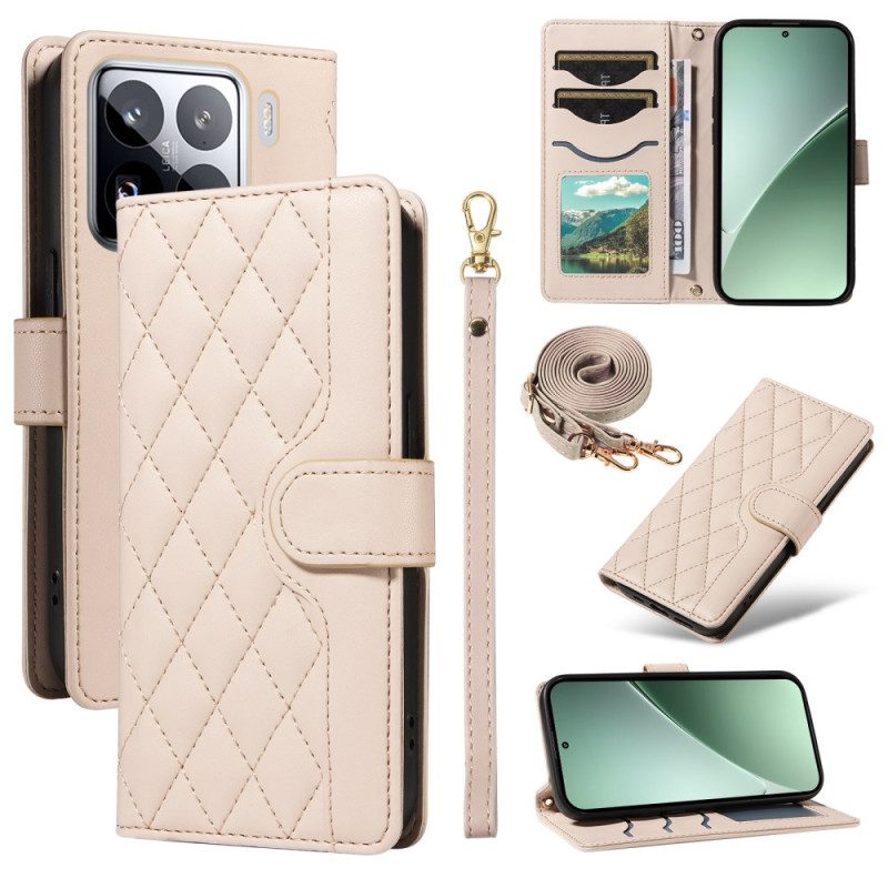 Lederhüllen Xiaomi 15 Pro Gesteppt Mit Tragegurt Und Schulterriemen