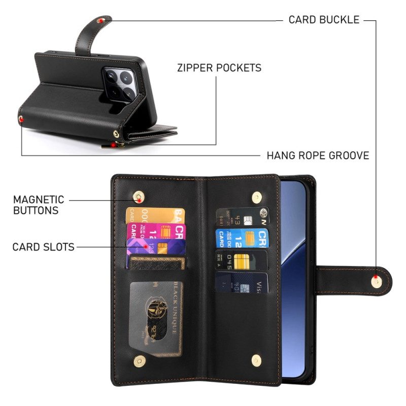 Lederhüllen Xiaomi 15 Pro Handyhülle Geldbörse Mit Tragegurt Und Schultergurt