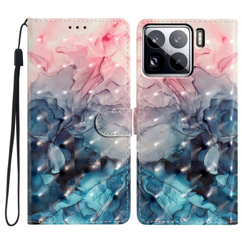 Lederhüllen Xiaomi 15 Pro Handyhülle Rosa-blauer Marmor 3d