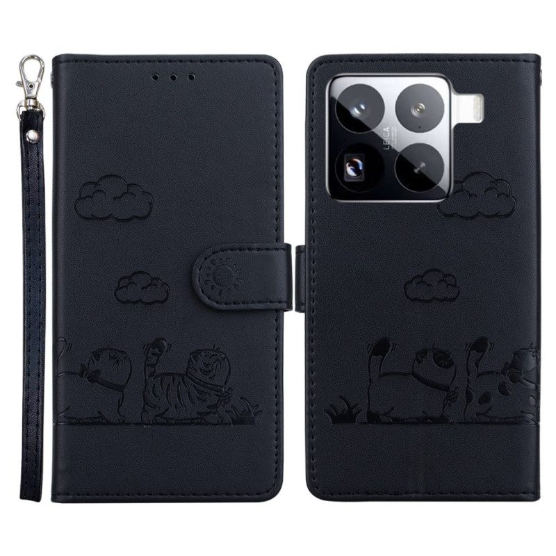 Lederhüllen Xiaomi 15 Pro Rfid-blockierendes Katzenmotiv