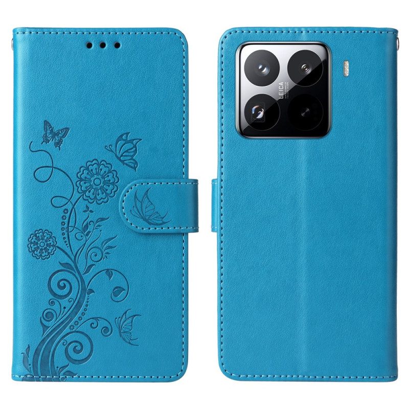 Lederhüllen Xiaomi 15 Pro Schmetterlinge Und Blumen
