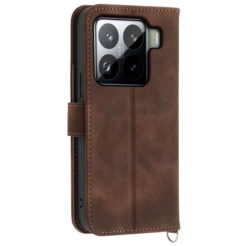 Lederhüllen Xiaomi 15 Pro Wildlederoptik Mit Blumenmuster Riemen Und Schultergurt Tragegurt