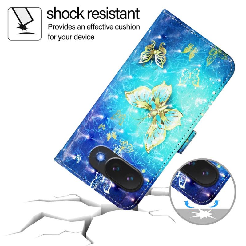 Lederhüllen Für Google Pixel 10a Goldene Schmetterlinge